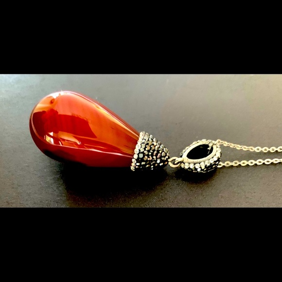 Big Semiprecious stone light brown gem stone pendant necklace rhinestones chain - Picture 11 of 15